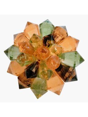 Autumn Brooch Vintage 1960s Green Orange Faceted Glass Bead Flower